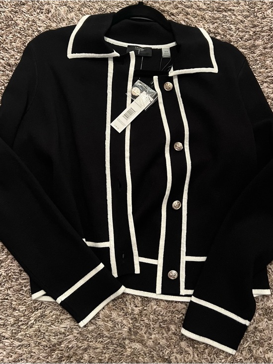 Tahari Sweaters - Tahari Black Cardigan with White Trim and Gold Buttons